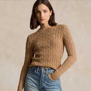 NWT Polo Ralph Lauren Cable-Knit Crewneck Cotton Sweater - New Camel Melange